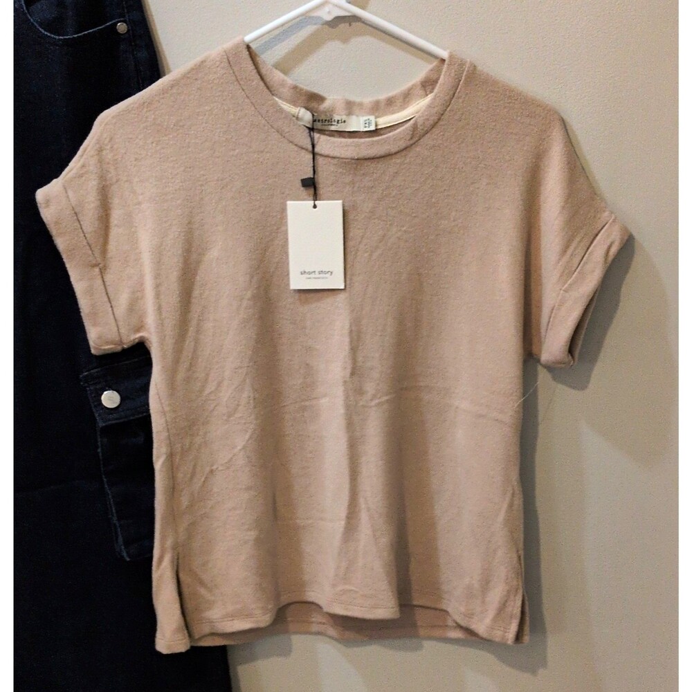 astrologie California Beige Petite PXS Rolled Short Sleeve Crew Neck Sweater